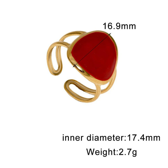 Simple Stylish Open Ring For Women With Geometric Enamel Design Gold Electroplated Stainless Steel Fashion Jewelry