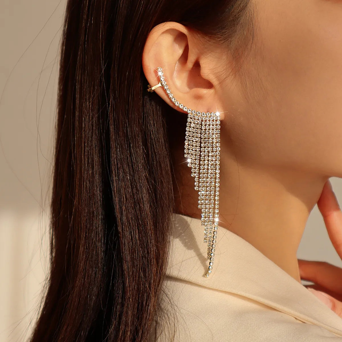 Simple Tassel Rhinestone Ear Needles Geometric New Long Earrings