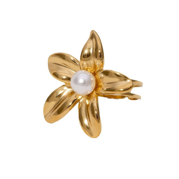 Simple Temperament Allmatch Flower Ring For Women Stainless Steel With French Cold Style And Electroplating