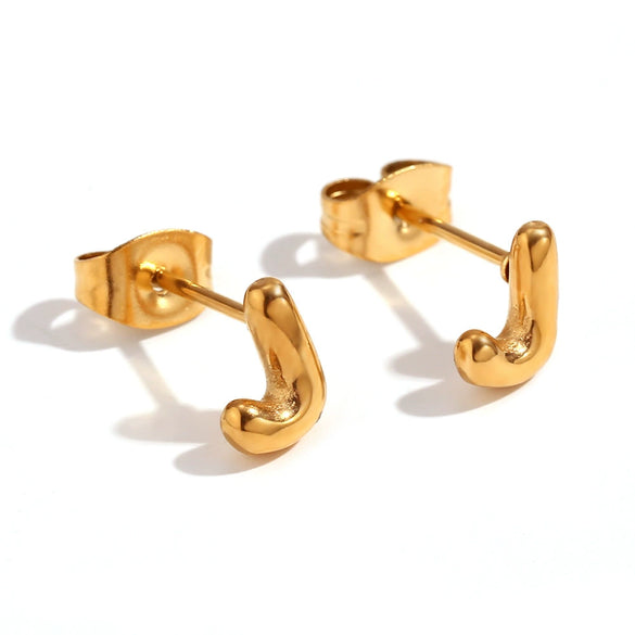 Simple Temperament Mini Bubble Letter Titanium Steel Earrings For Women 18K Gold Plated With Electroplating Process