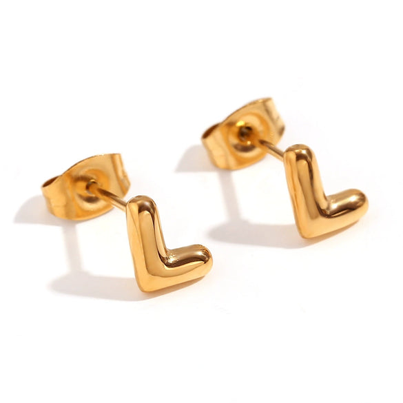Simple Temperament Mini Bubble Letter Titanium Steel Earrings For Women 18K Gold Plated With Electroplating Process