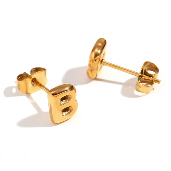 Simple Temperament Mini Bubble Letter Titanium Steel Earrings For Women 18K Gold Plated With Electroplating Process