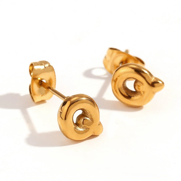 Simple Temperament Mini Bubble Letter Titanium Steel Earrings For Women 18K Gold Plated With Electroplating Process