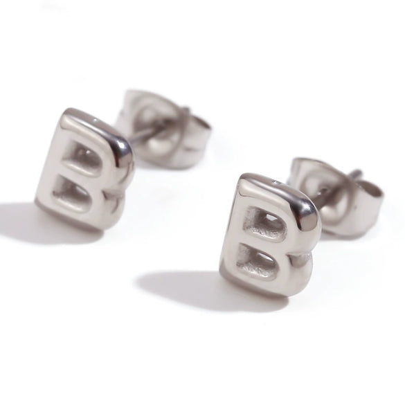Simple Temperament Mini Bubble Letter Titanium Steel Earrings For Women 18K Gold Plated With Electroplating Process