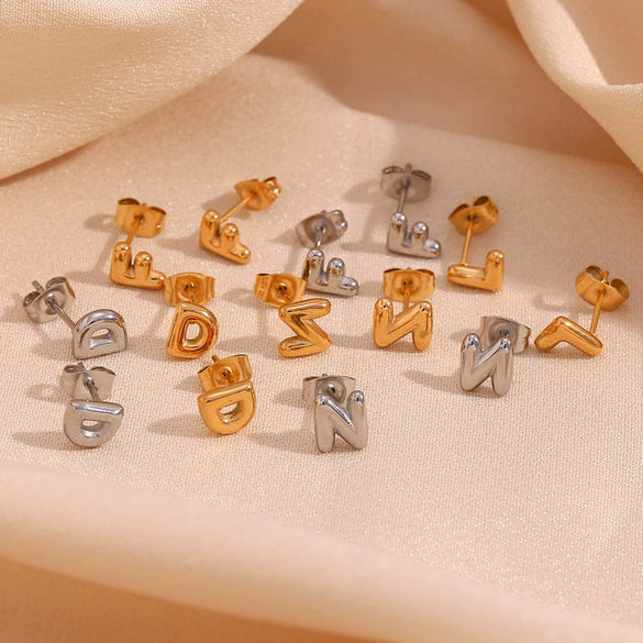 Simple Temperament Mini Bubble Letter Titanium Steel Earrings For Women 18K Gold Plated With Electroplating Process