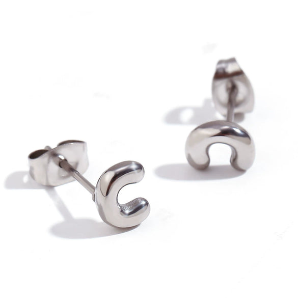 Simple Temperament Mini Bubble Letter Titanium Steel Earrings For Women 18K Gold Plated With Electroplating Process