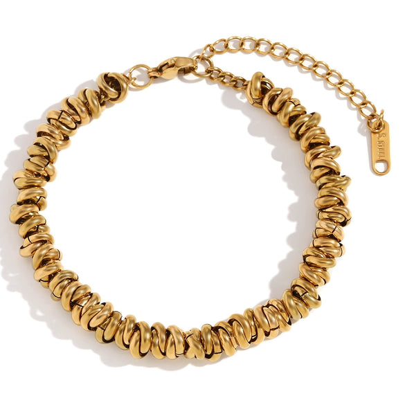Simple Temperament Niche Personality Women's Necklace Ring Bracelet Set Stainless Steel Geometric Pattern 18K Gold Plated Hand Assembled