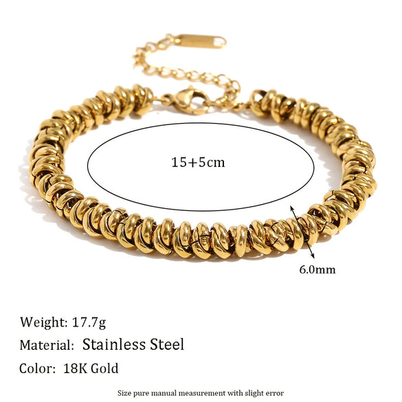Simple Temperament Niche Personality Women's Necklace Ring Bracelet Set Stainless Steel Geometric Pattern 18K Gold Plated Hand Assembled