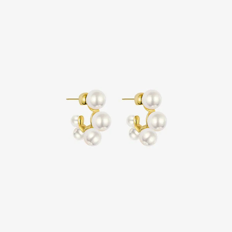 Lady C Shape Inlaid Pearls Alloy Pearl Earrings