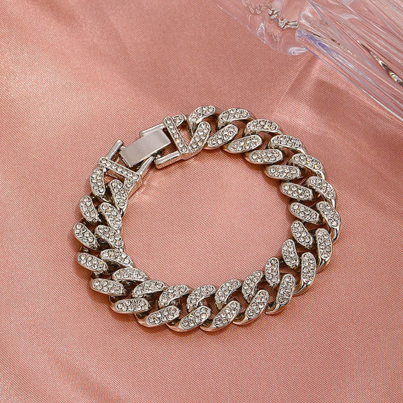 Simple Thick Chain Bracelet In Alloy With Geometric Pattern For Unisex Hip Hop Punk Style Diamond Detailed