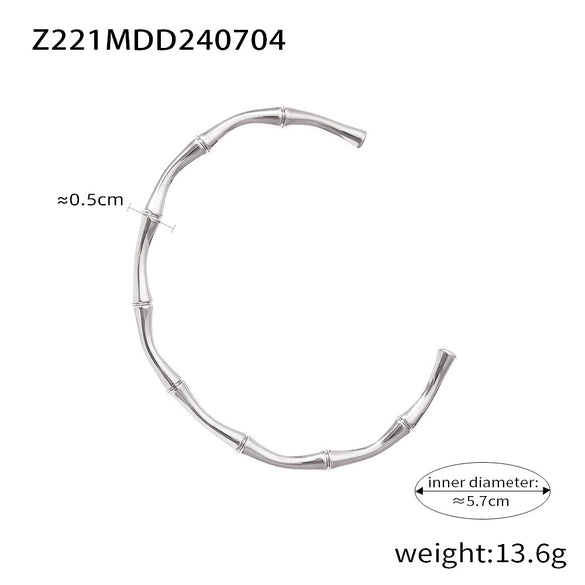 Simple Thin Bamboo Opening Necklace Bracelet Earrings Set In Titanium Steel With Slub Pattern And 18K Gold Plated Electroplating Unisex