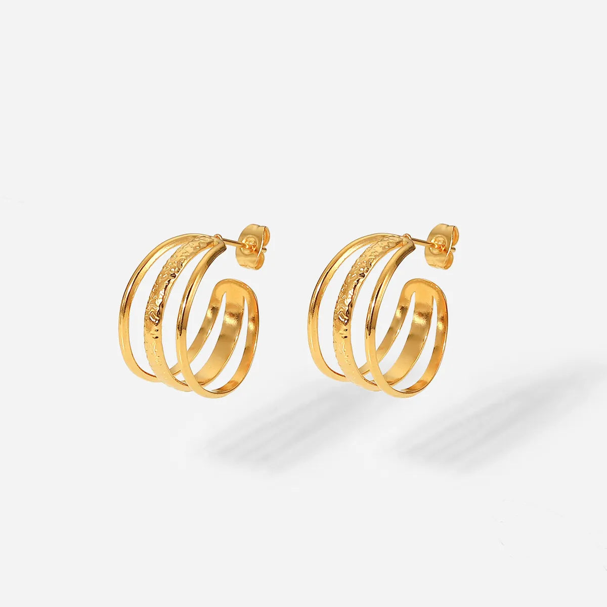 Simple Three-layer Hollow Geometric Stainless Steel Hoop C-shaped Earrings