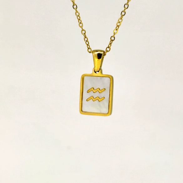 Simple Titanium Steel Constellation Square Shell Pendant Necklace Jewelry