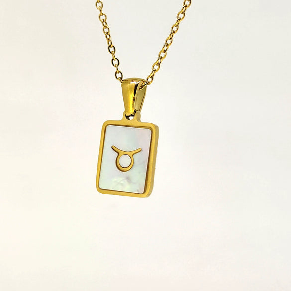 Simple Titanium Steel Constellation Square Shell Pendant Necklace Jewelry