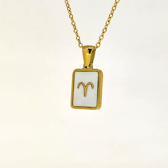 Simple Titanium Steel Constellation Square Shell Pendant Necklace Jewelry