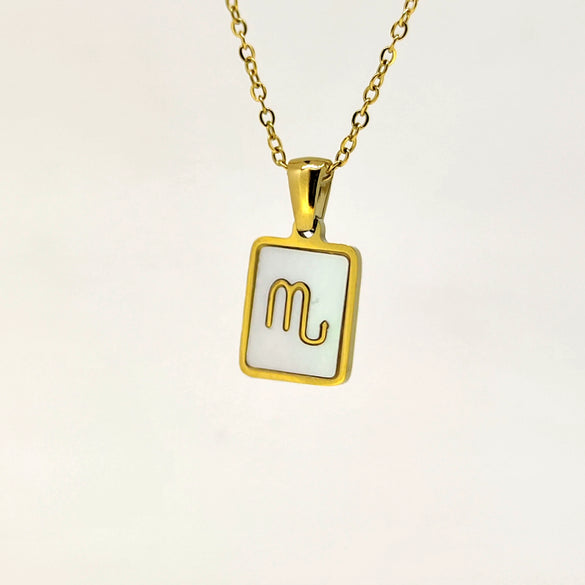 Simple Titanium Steel Constellation Square Shell Pendant Necklace Jewelry