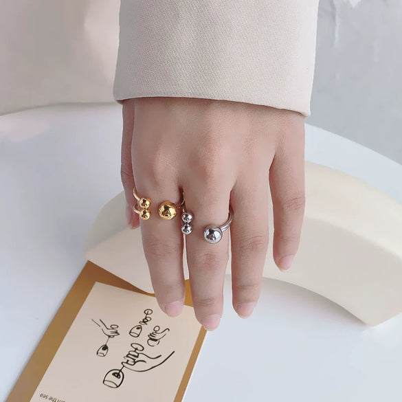 Simple Stainless Steel Geometric Open Ring With Steel Ball Detail Fashion Jewelry For Women And Couples Electroplated High End Style
