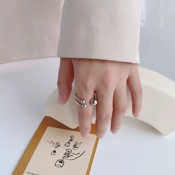 Simple Stainless Steel Geometric Open Ring With Steel Ball Detail Fashion Jewelry For Women And Couples Electroplated High End Style