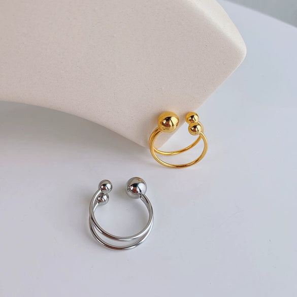 Simple Stainless Steel Geometric Open Ring With Steel Ball Detail Fashion Jewelry For Women And Couples Electroplated High End Style