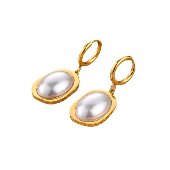 Simple Titanium Steel Handmade Earrings With Shell Beads Geometric Pattern 18K Gold Plated