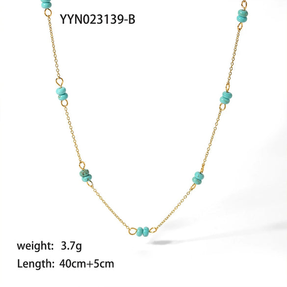 Simple Turquoise Women's Necklace In Light Luxury Niche Ins Style Stainless Steel With Pvdp Furnace Real Gold Treatment And Geometric Design