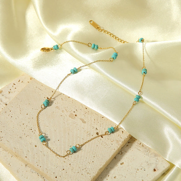 Simple Turquoise Women's Necklace In Light Luxury Niche Ins Style Stainless Steel With Pvdp Furnace Real Gold Treatment And Geometric Design