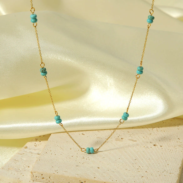 Simple Turquoise Women's Necklace In Light Luxury Niche Ins Style Stainless Steel With Pvdp Furnace Real Gold Treatment And Geometric Design