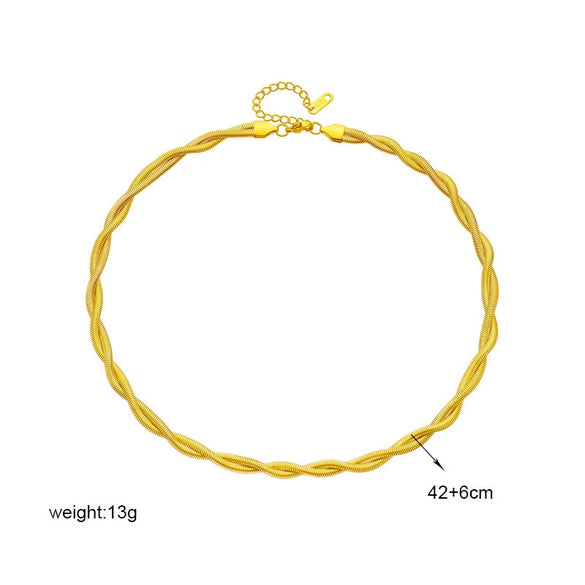 Simple Unisex Braided Twist Goldplated Titanium Steel Chain Jewelry Necklace Bracelet Set With Electroplating