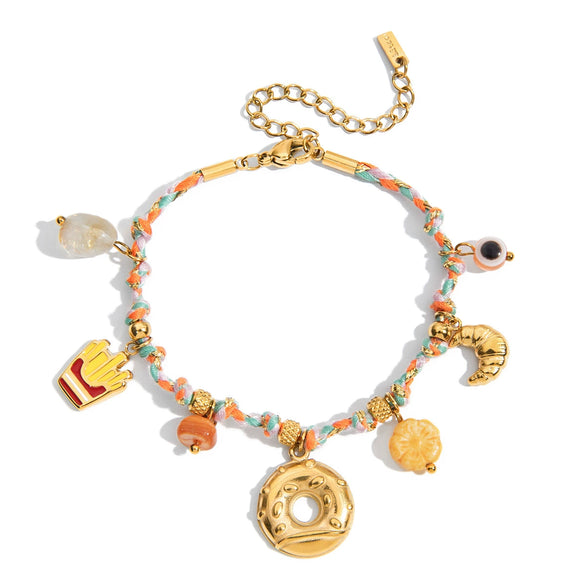 Simple Unisex Donut Style Stainless Steel Electroplated Rope Bracelet Jewelry