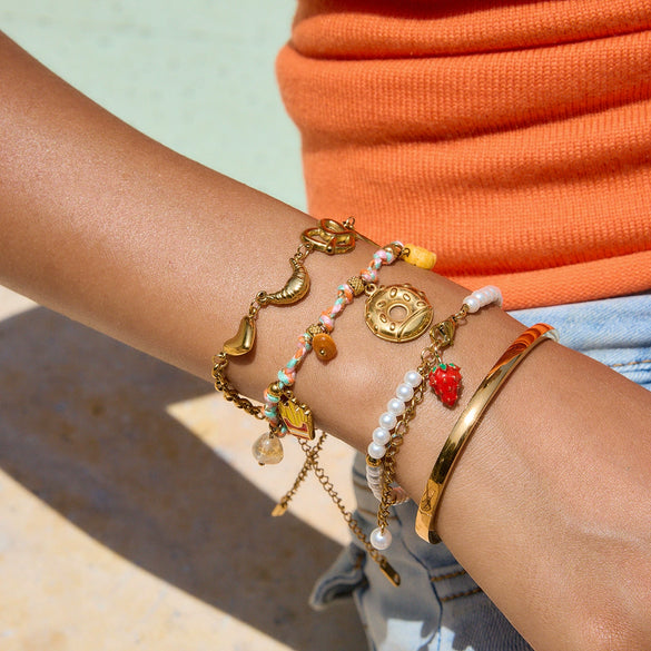 Simple Unisex Donut Style Stainless Steel Electroplated Rope Bracelet Jewelry