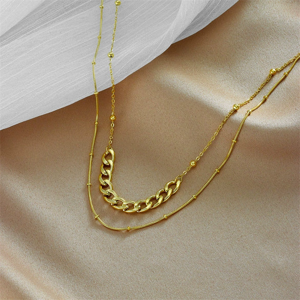 Simple Versatile Double Layer Irregular Titanium Steel Chain Geometric Heavy Metal Punk Necklace Electroplated