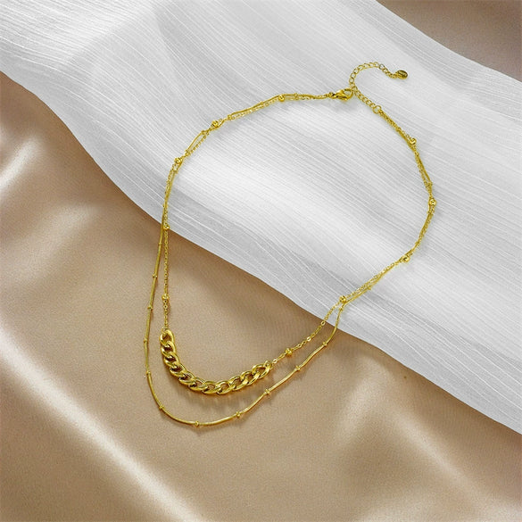 Simple Versatile Double Layer Irregular Titanium Steel Chain Geometric Heavy Metal Punk Necklace Electroplated