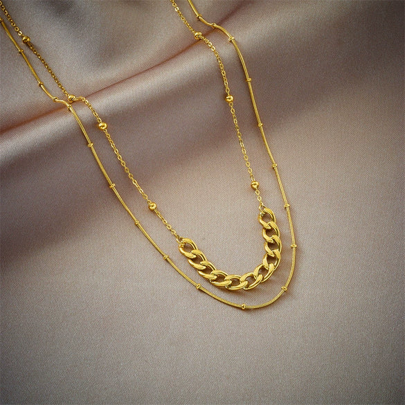 Simple Versatile Double Layer Irregular Titanium Steel Chain Geometric Heavy Metal Punk Necklace Electroplated