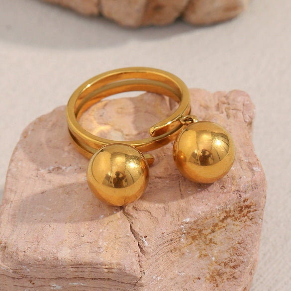 Simple Versatile Geometric Stainless Steel 18K Gold Plated Double Ball Ring Bracelet For Women