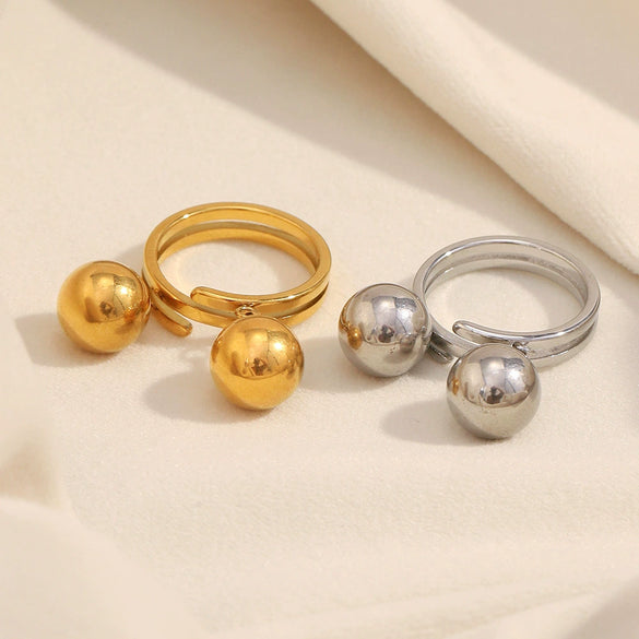 Simple Versatile Geometric Stainless Steel 18K Gold Plated Double Ball Ring Bracelet For Women