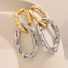 Simple Versatile Highend Commuter Hoop Earrings Stainless Steel 18K Gold Plated Hammered Geometric Pattern For Women