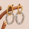Simple Versatile Highend Commuter Hoop Earrings Stainless Steel 18K Gold Plated Hammered Geometric Pattern For Women