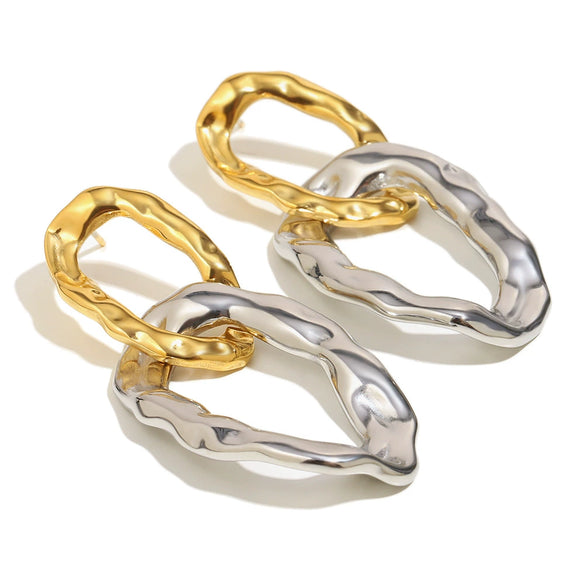 Simple Versatile Highend Commuter Hoop Earrings Stainless Steel 18K Gold Plated Hammered Geometric Pattern For Women