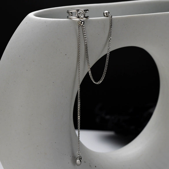 Simple Versatile S925 Sterling Silver Long Tassel Geometric Hollow Ear Clip For Women Electroplated