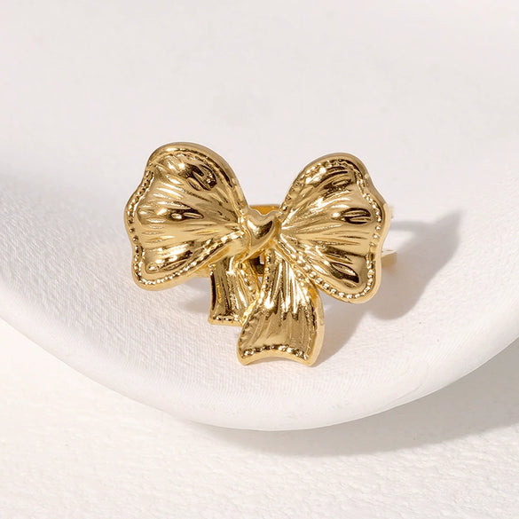Simple Versatile Temperament Open Ring For Women Bow Tie Pattern Stainless Steel Ring With Electroplating Treatment