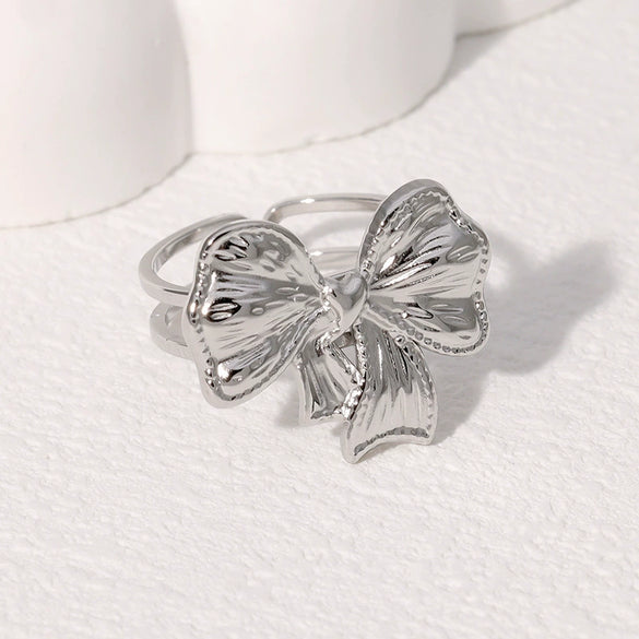 Simple Versatile Temperament Open Ring For Women Bow Tie Pattern Stainless Steel Ring With Electroplating Treatment