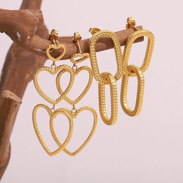 Simple Versatile Work Clothing Stainless Steel Plated Earrings With Snakeskin Pattern And Heart Shape