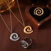 Simple Vortex Pendant Clavicle Necklace And Ring Jewelry Suit In Titanium Steel With Gold Plated Electroplating