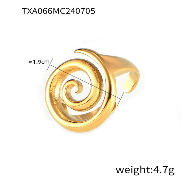 Simple Vortex Pendant Clavicle Necklace And Ring Jewelry Suit In Titanium Steel With Gold Plated Electroplating