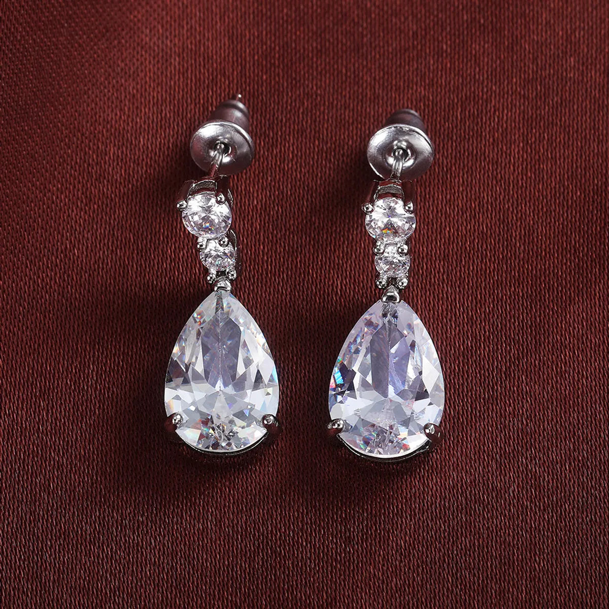 Simple Water Drop Zircon Copper Drop Earrings Wholesale