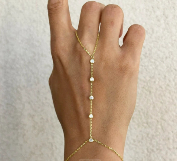 Simple Women's Copper Ring Bracelet With Gold Plated Electroplated Finish Fashion Finger Chain Jewelry