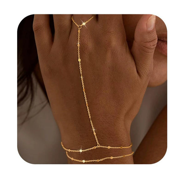 Simple Women's Copper Ring Bracelet With Gold Plated Electroplated Finish Fashion Finger Chain Jewelry