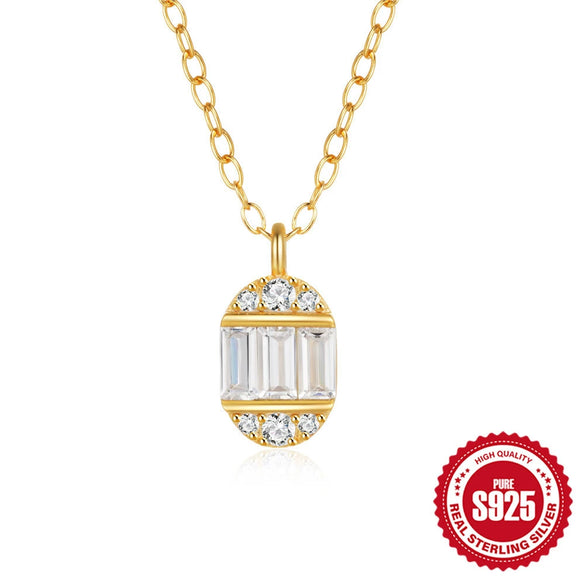 Simple Women's Egg Shaped 925 Sterling Silver Geometric Style Clavicle Necklace With Electroplating