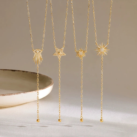 Simple Women's Geometric Rhinestone Studded Stainless Steel Necklace With 18K Gold Plated Finish