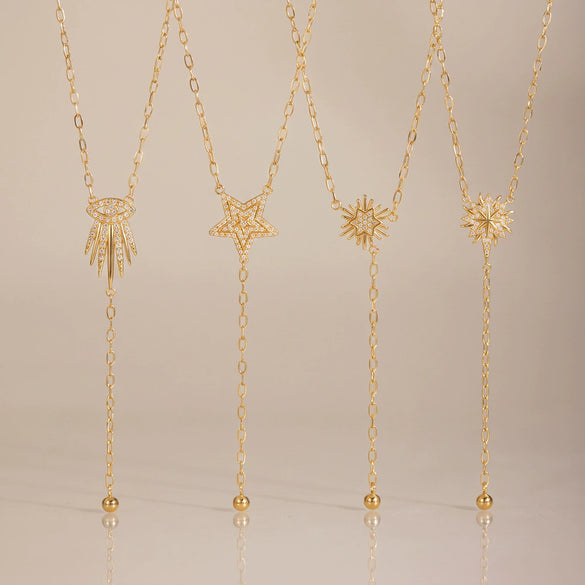 Simple Women's Geometric Rhinestone Studded Stainless Steel Necklace With 18K Gold Plated Finish